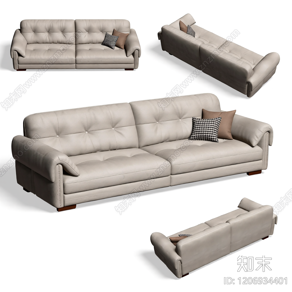 米色布艺沙发带抱枕3D模型下载【ID:1206934401】