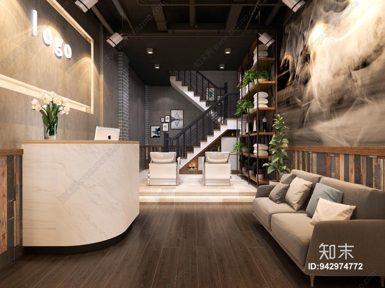 工业风理发店3D模型下载【ID:942974772】