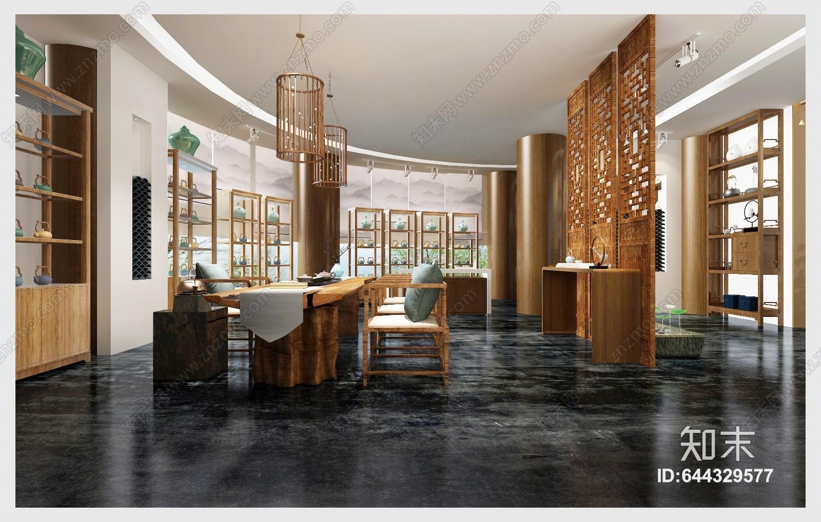 中式茶室展厅3D模型下载【ID:644329577】