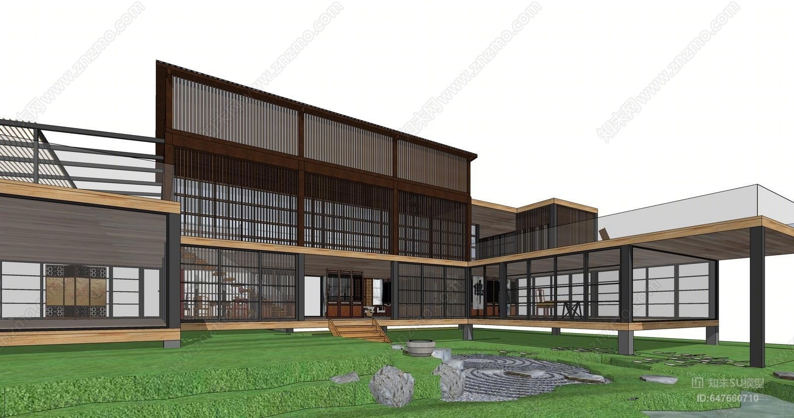 新中式禅意茶室SU模型下载【ID:647660710】