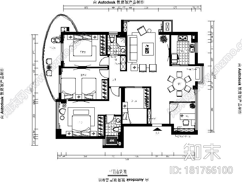 [福州]现代简约142平四居室设计施工图（含效果图）cad施工图下载【ID:181766100】