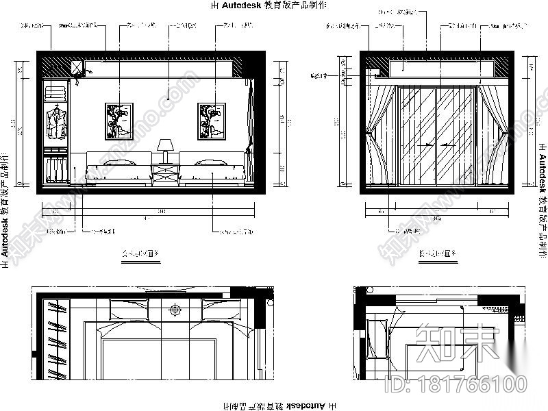 [福州]现代简约142平四居室设计施工图（含效果图）cad施工图下载【ID:181766100】