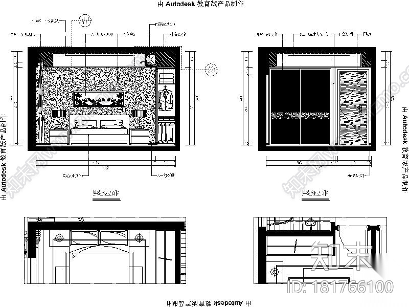 [福州]现代简约142平四居室设计施工图（含效果图）cad施工图下载【ID:181766100】