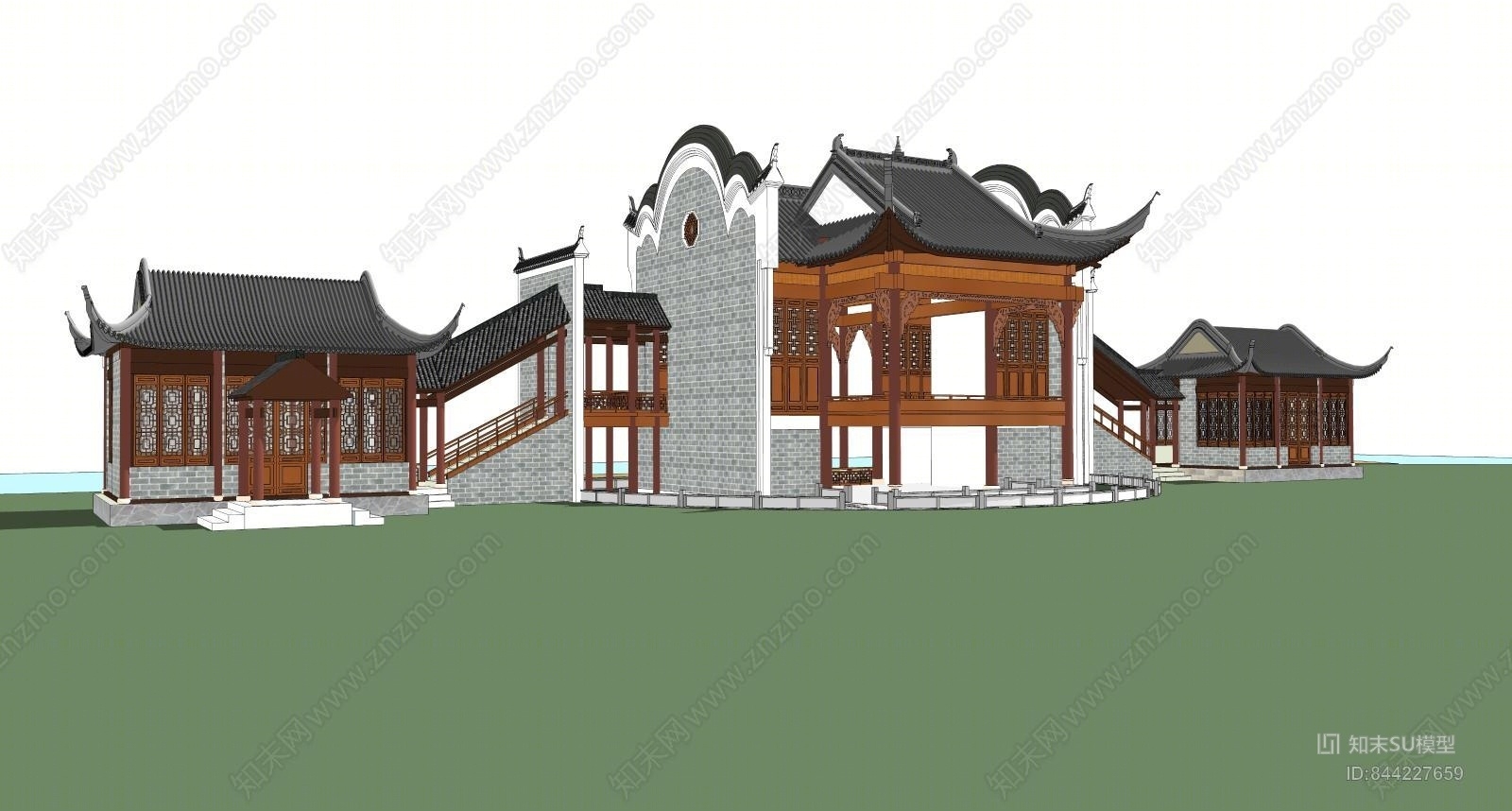 古建戏楼戏台SU模型下载【ID:844227659】