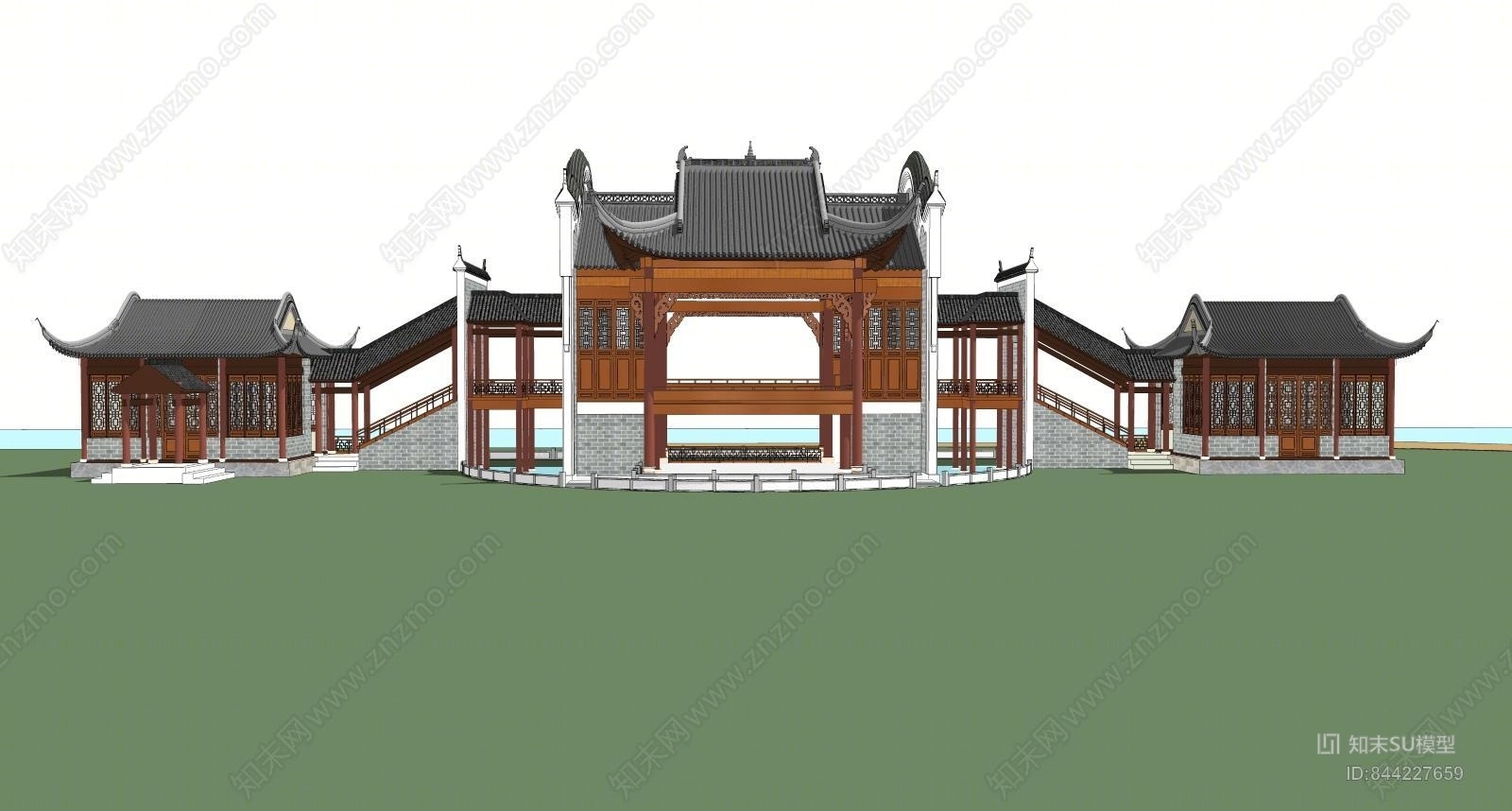 古建戏楼戏台SU模型下载【ID:844227659】