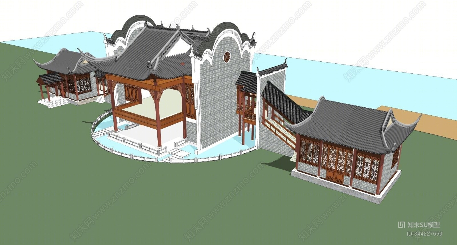 古建戏楼戏台SU模型下载【ID:844227659】
