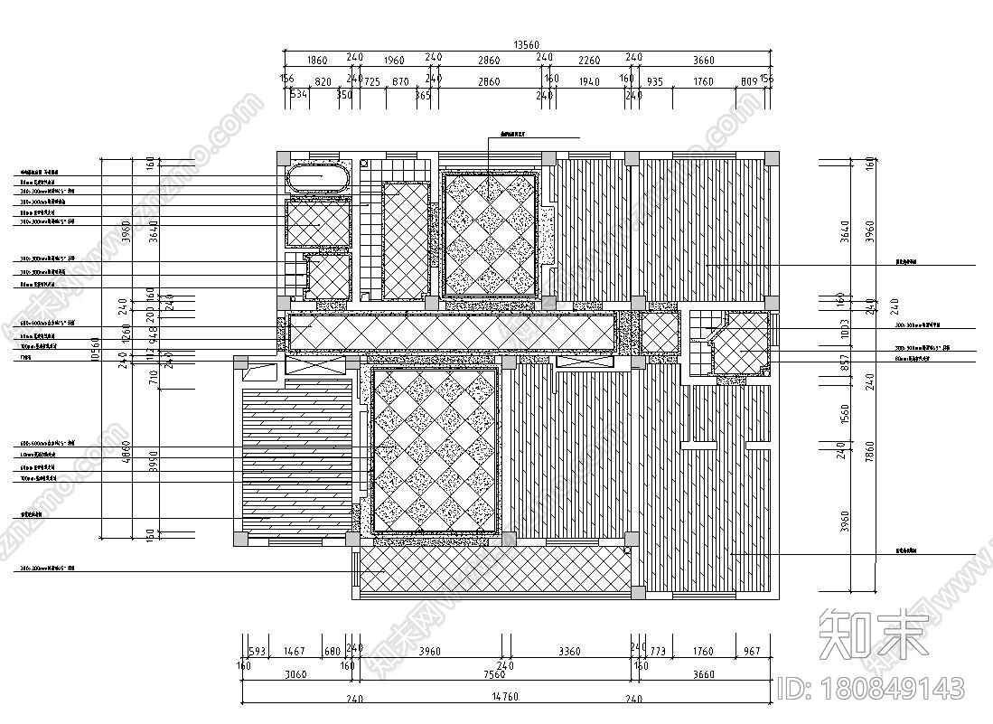 美式风格4室2厅2住宅装修施工图设计cad施工图下载【ID:180849143】