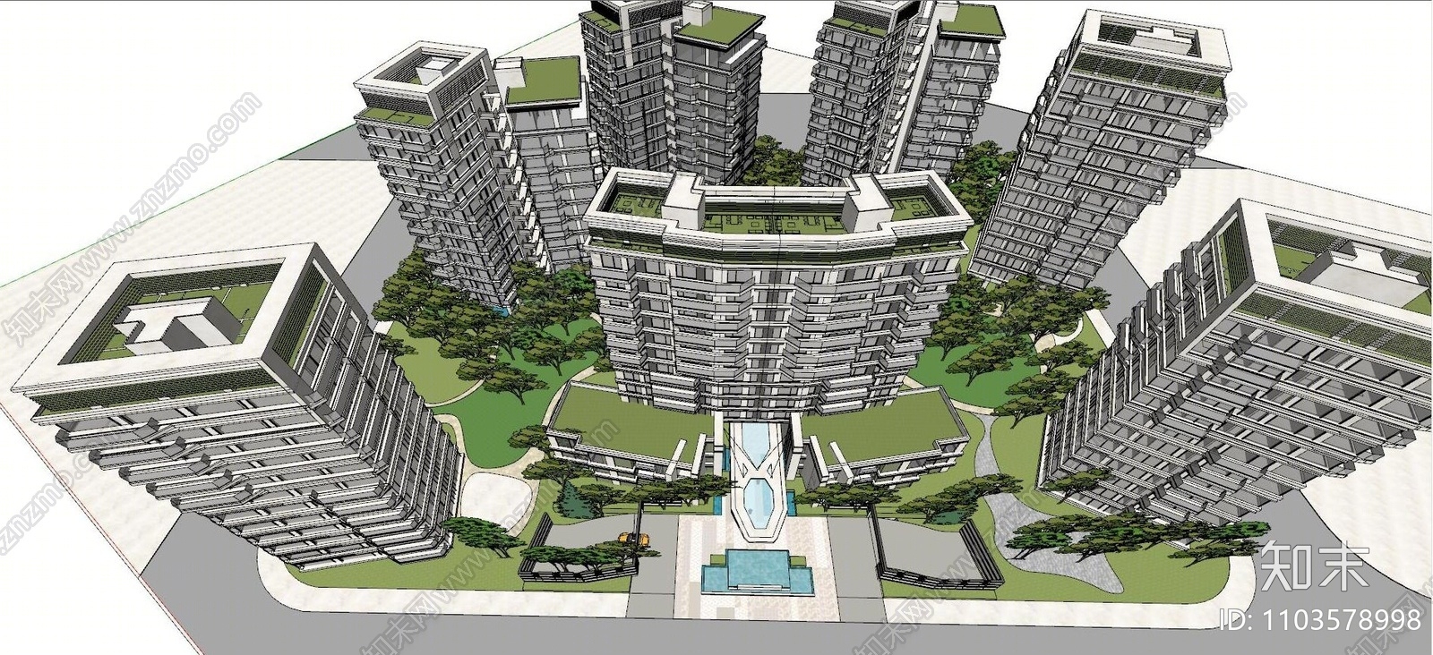 现代小高层住宅SU模型下载【ID:1103578998】
