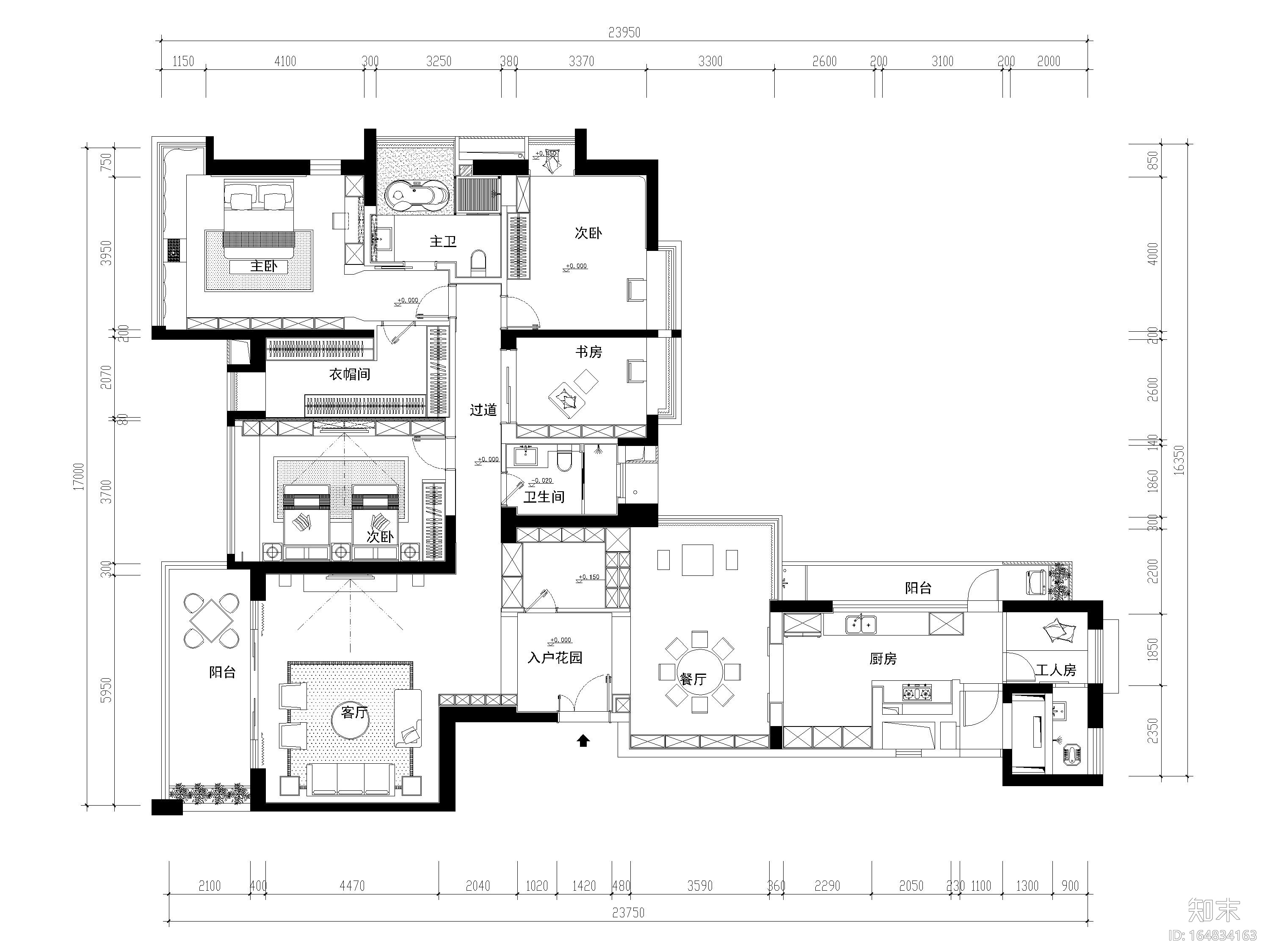 [深圳]240㎡现代三居室平层样板间施工图cad施工图下载【ID:164834163】