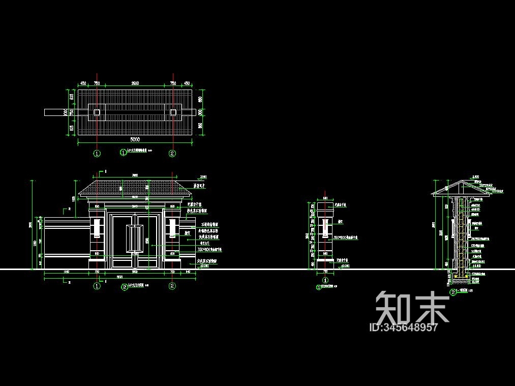 庭院大门做法详图cad施工图下载【ID:345648957】