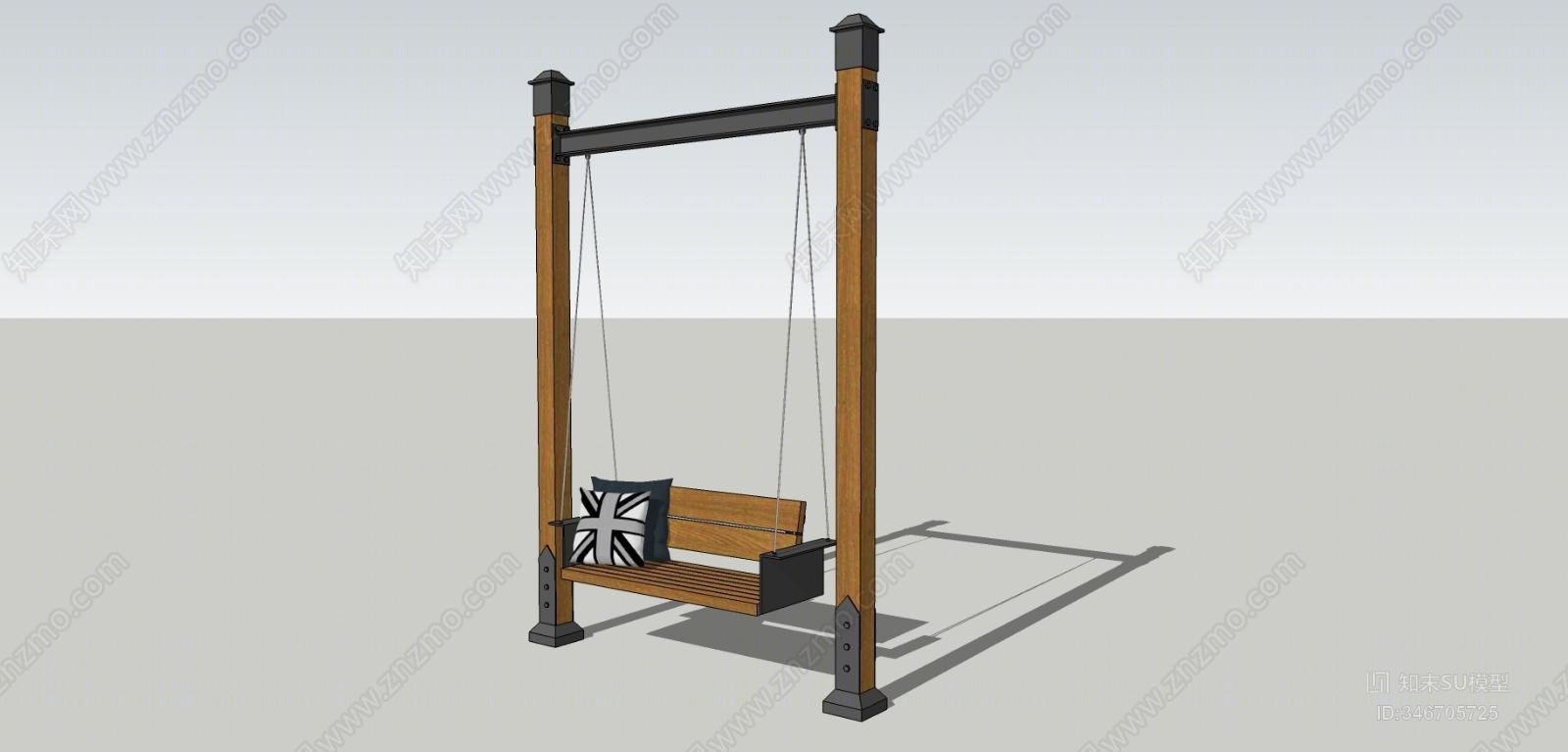 现代简约木作铁艺秋千SU模型下载【ID:346705725】