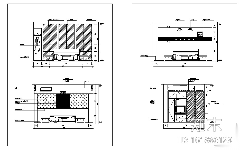 卧室经典分空间CAD立面图库cad施工图下载【ID:161886129】