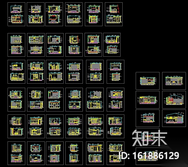 卧室经典分空间CAD立面图库cad施工图下载【ID:161886129】