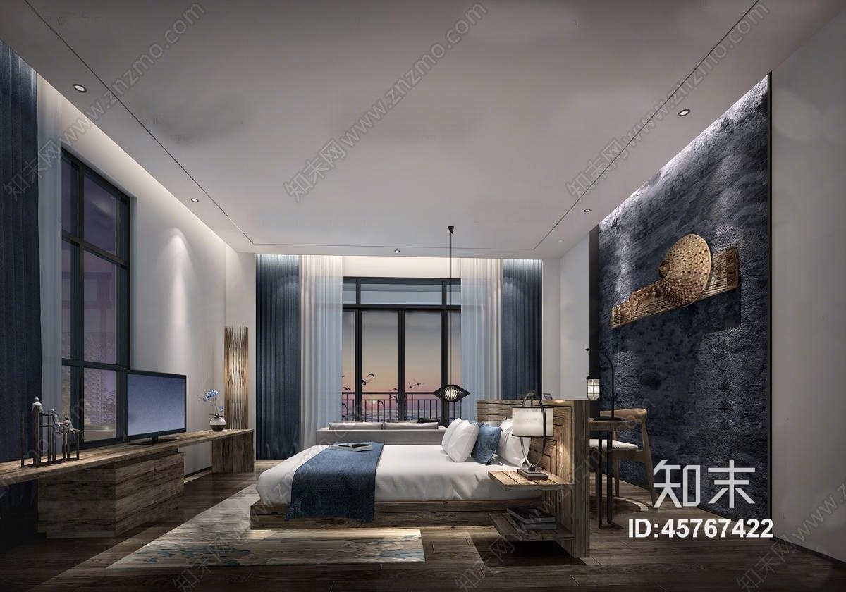 现代酒店客房单人间3D模型下载【ID:45767422】