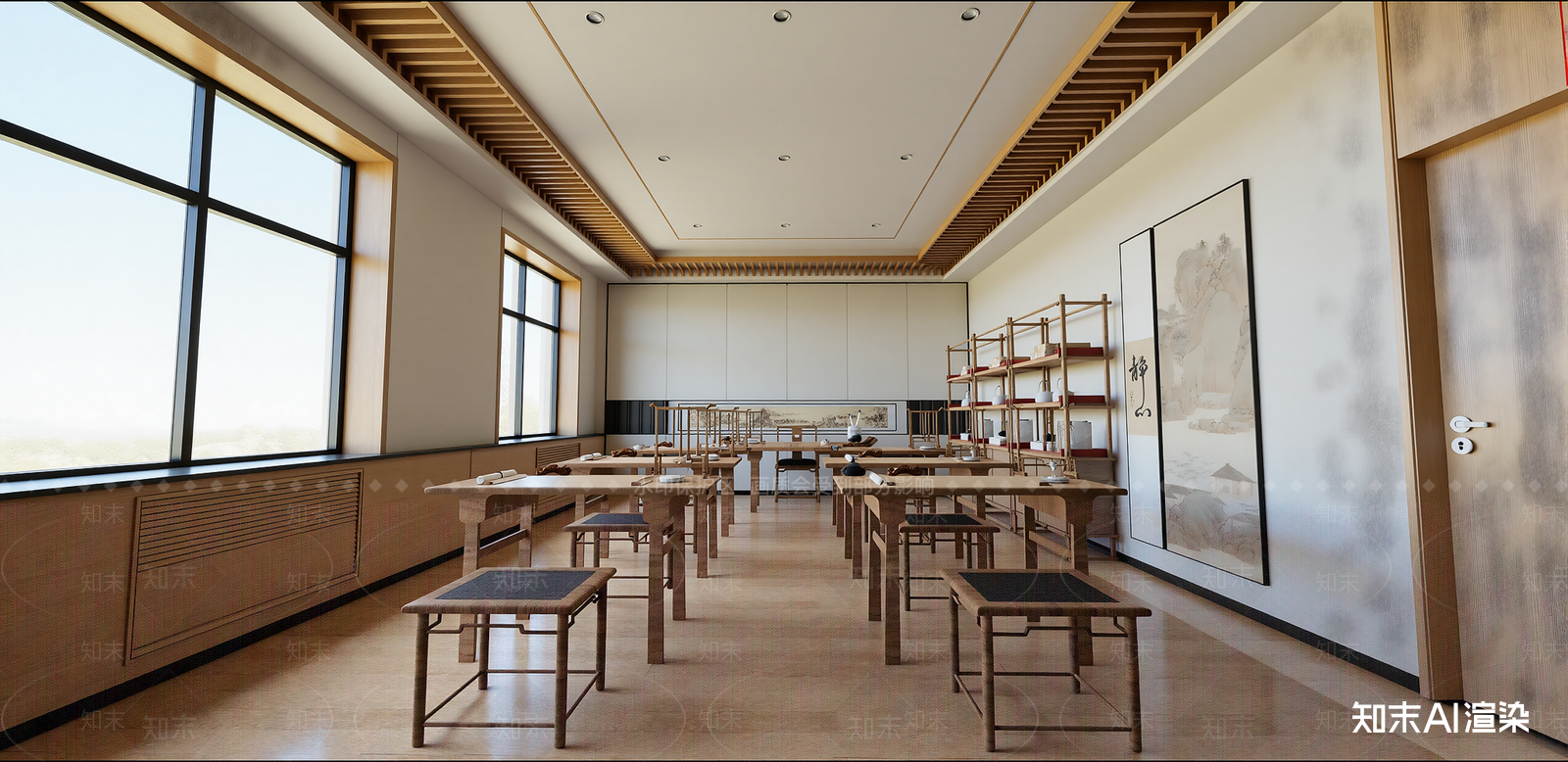 新中式教室SU模型下载【ID:1215942525】