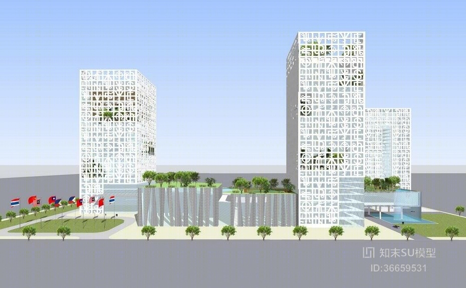 现代风格高层办公楼SU模型下载【ID:36659531】