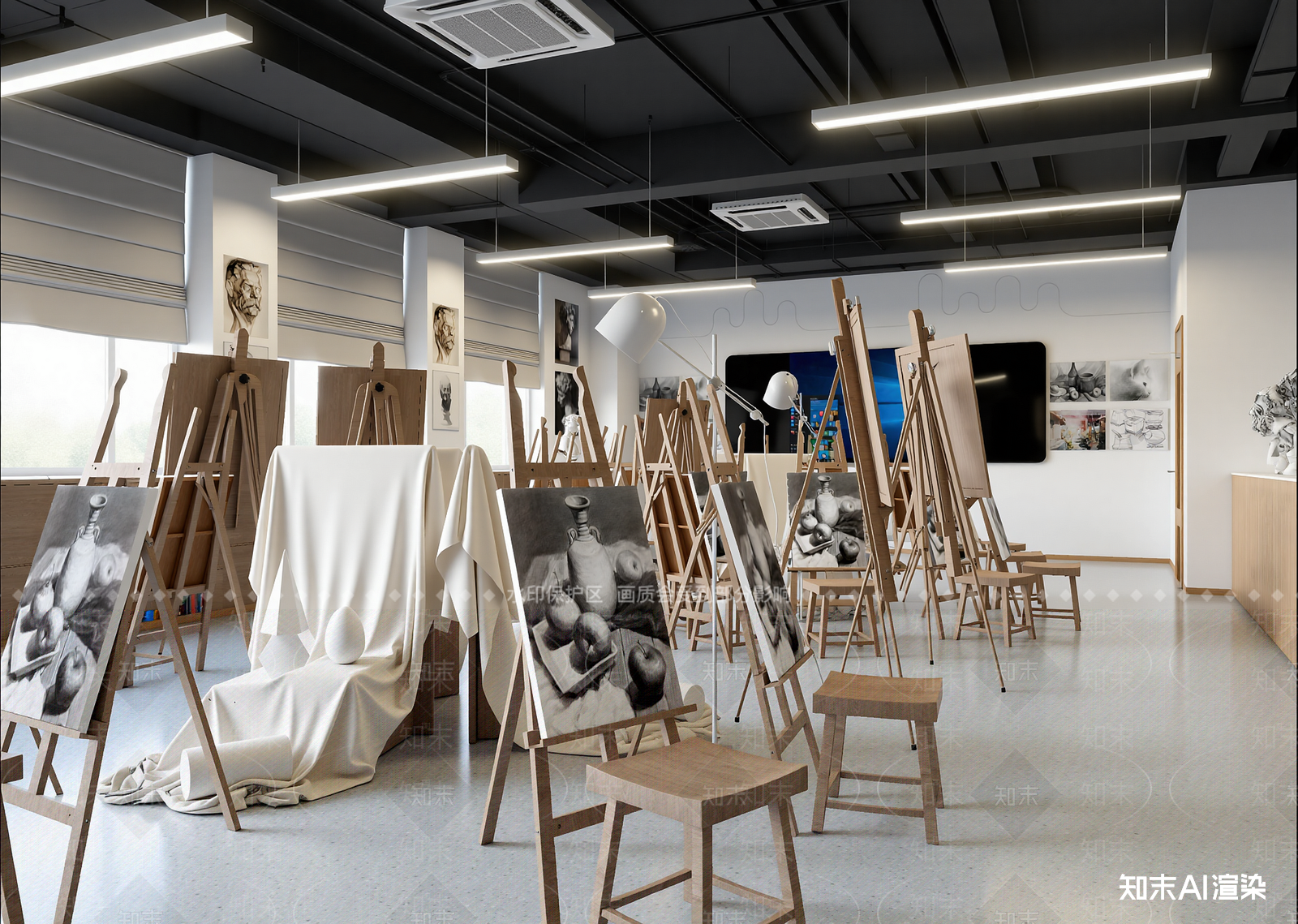 现代艺术展厅3D模型下载【ID:1215007470】