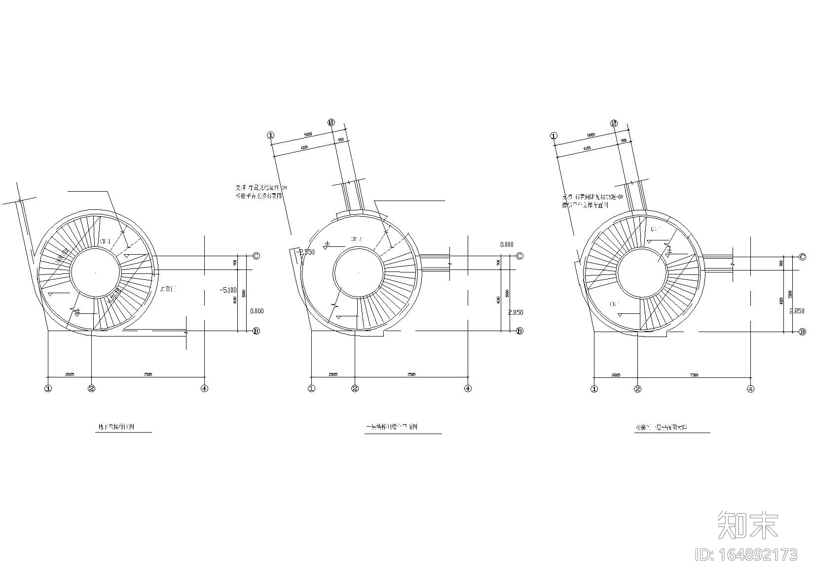 旋转楼梯节点详图cad施工图下载【ID:164892173】