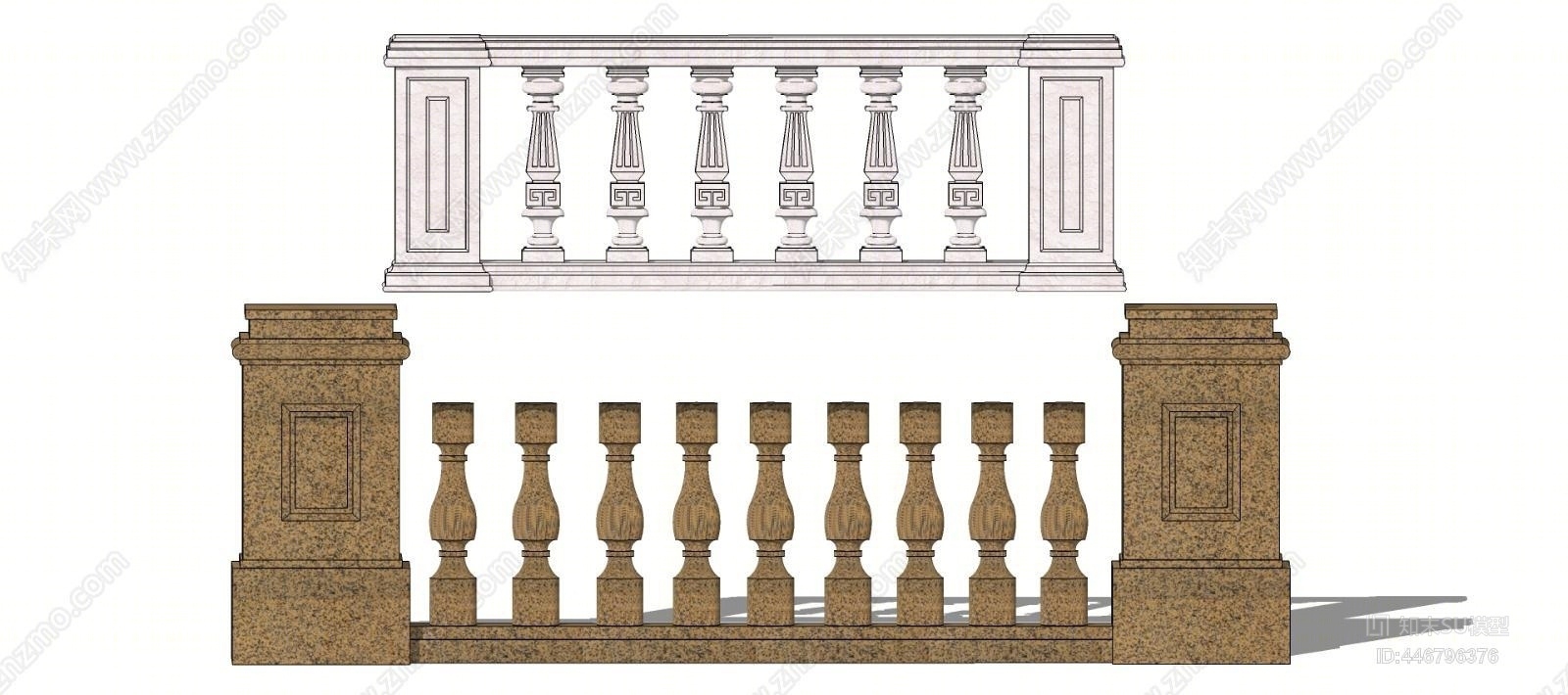 现代石材栏杆SU模型下载【ID:446796376】