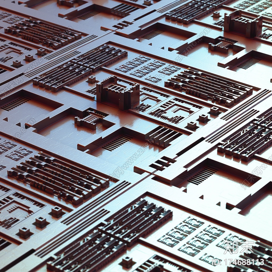 金属感芯片板C4D动画工程文件分享CG模型下载【ID:174688113】