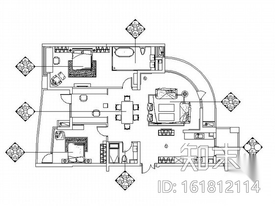 [杭州]特色时尚两居室室内设计CAD施工图（含手绘效果图...施工图下载【ID:161812114】