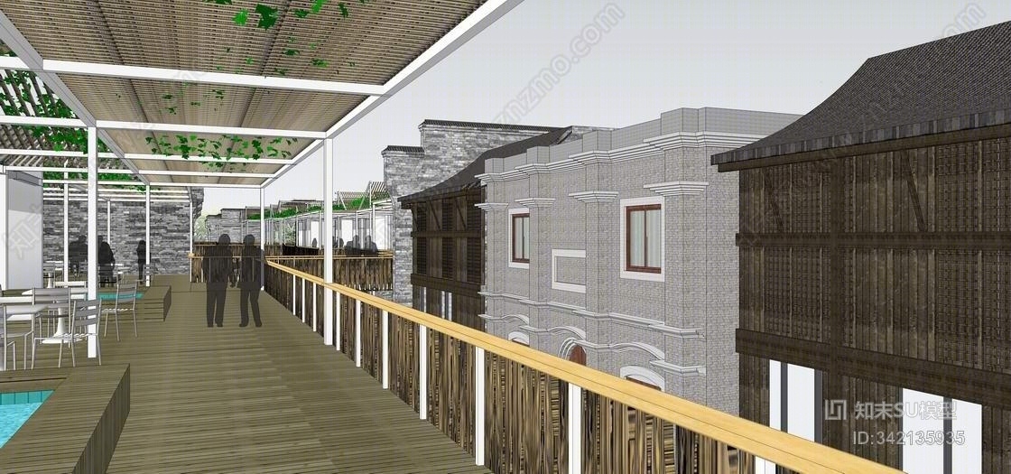 新中式商业街SU模型下载【ID:342135935】