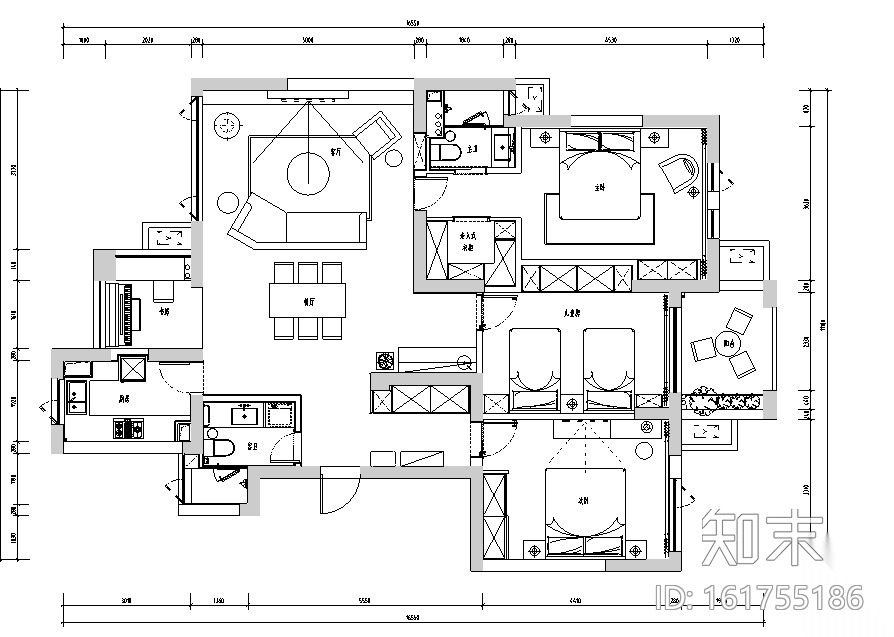 白金海岸|现代灰色简约住宅空间设计施工图（附效果图...cad施工图下载【ID:161755186】