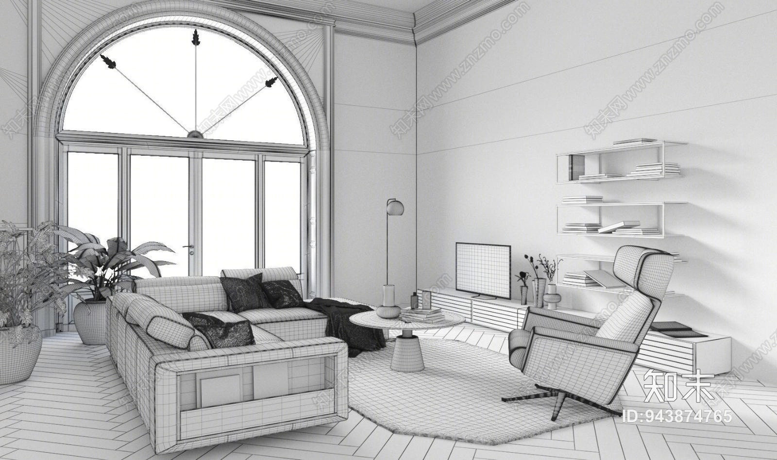 简欧客厅3D模型下载【ID:943874765】