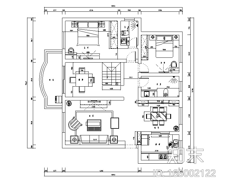 现代简约风流动光影主题别墅设计施工图（附效果图）cad施工图下载【ID:166002122】