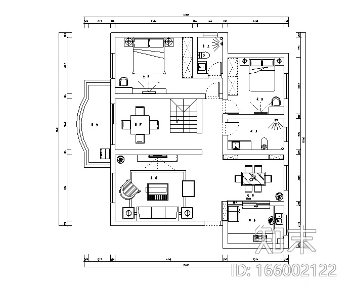 现代简约风流动光影主题别墅设计施工图（附效果图）cad施工图下载【ID:166002122】