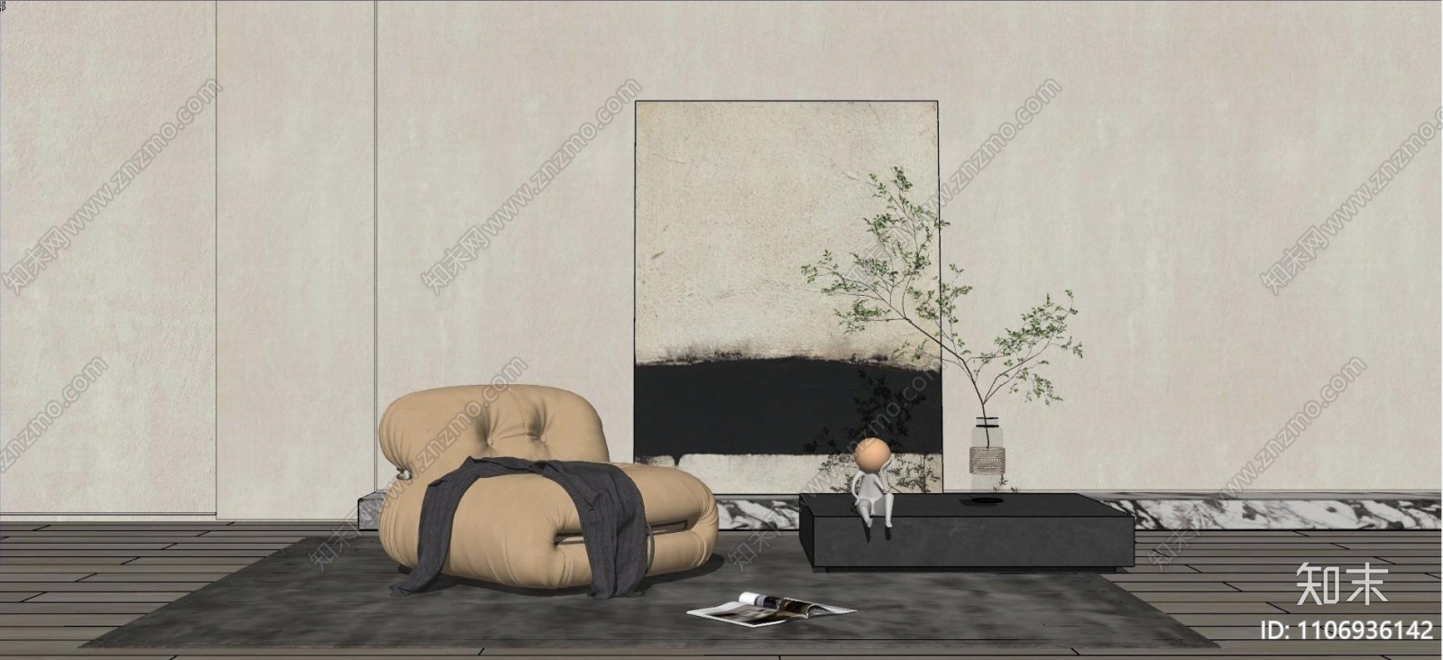 现代布艺懒人沙发SU模型下载【ID:1106936142】