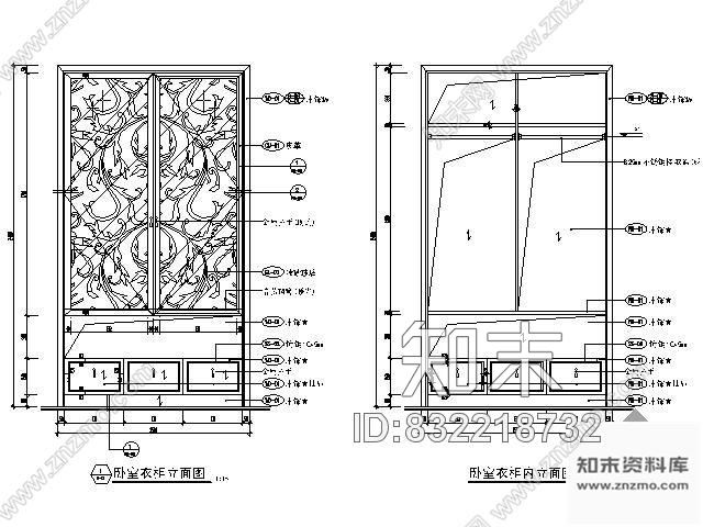 图块/节点卧室衣柜详图施工图下载【ID:832218732】