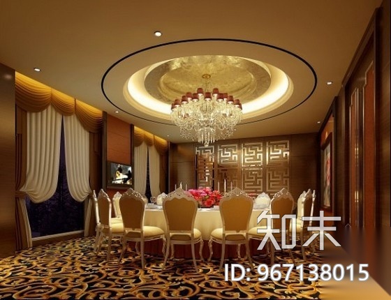 新中式包厢室内装修施工图（含效果）施工图下载【ID:967138015】