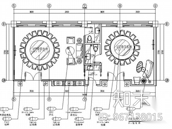 新中式包厢室内装修施工图（含效果）cad施工图下载【ID:967138015】