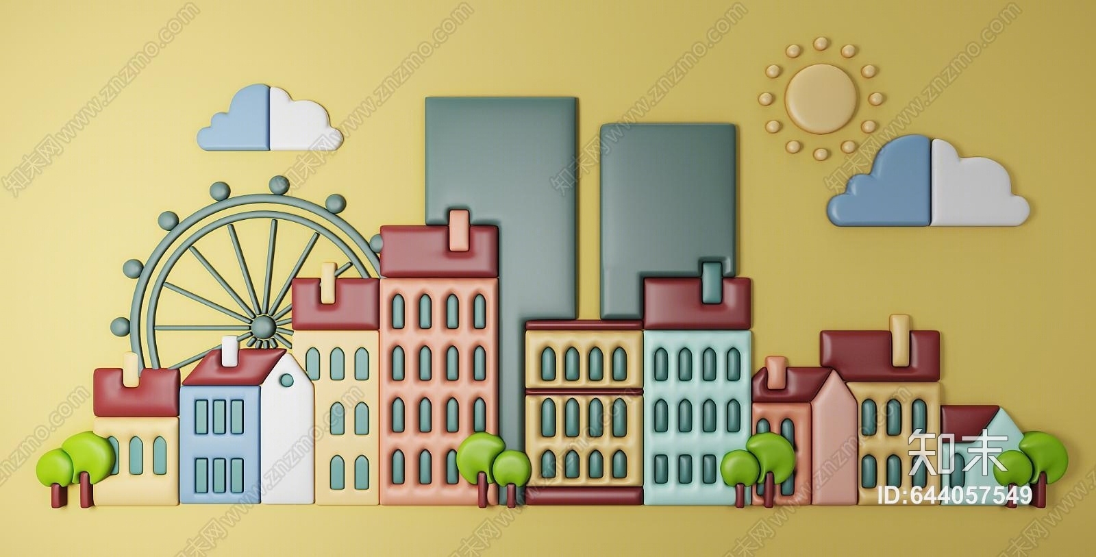 现代小孩房饰品墙3D模型下载【ID:644057549】