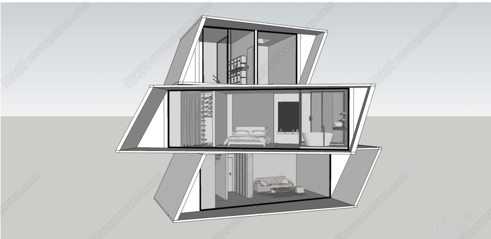 现代不规则公寓SU模型下载【ID:245164771】