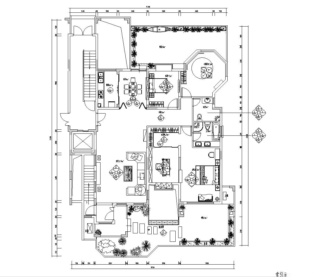 东南亚风格居住区室内施工图设计（CAD+效果图）施工图下载【ID:168055114】