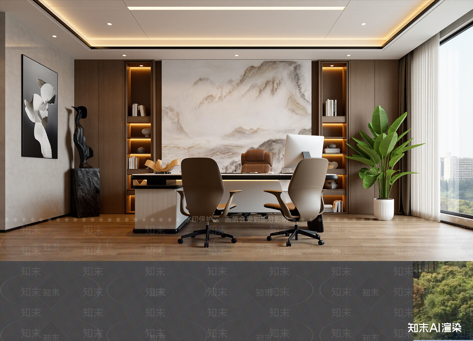 新中式办公室3D模型下载【ID:1214652370】