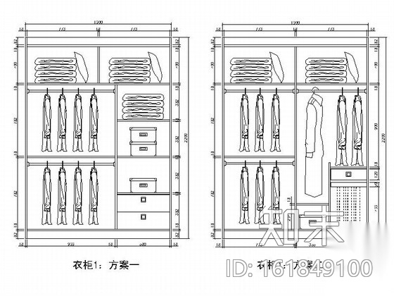 衣柜平立面cad图块施工图下载【ID:161849100】