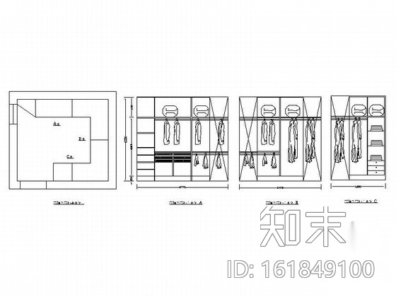 衣柜平立面cad图块施工图下载【ID:161849100】