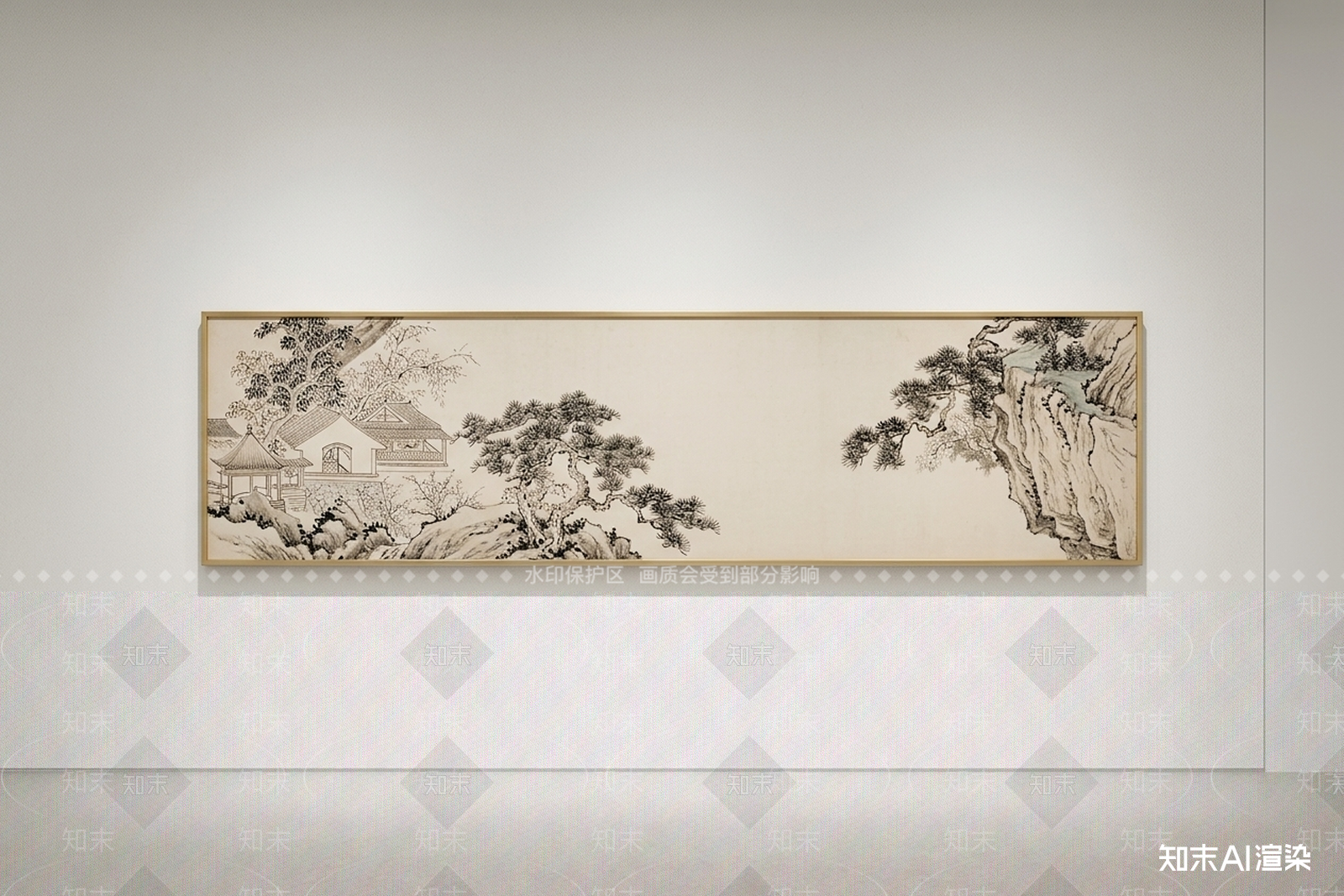 新中式山水画3D模型渲染效果图