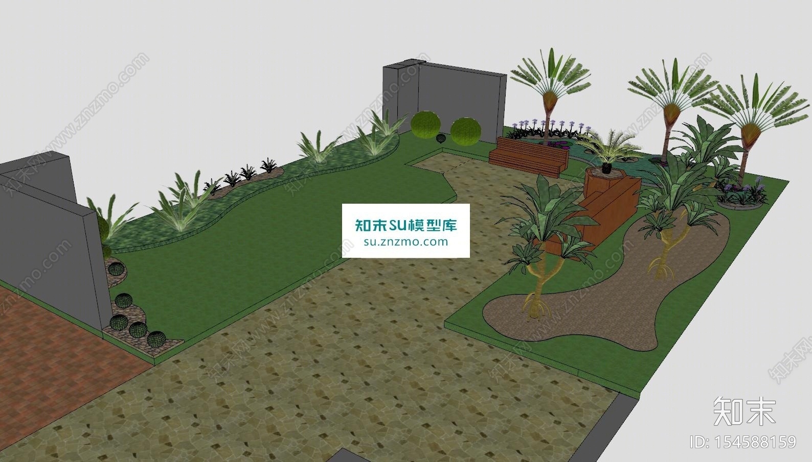 庭院景观设计SU模型下载【ID:154588159】