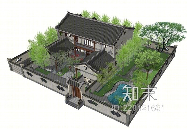 農村四合院 新農村住宅su模型su模型下載【id:220121631】