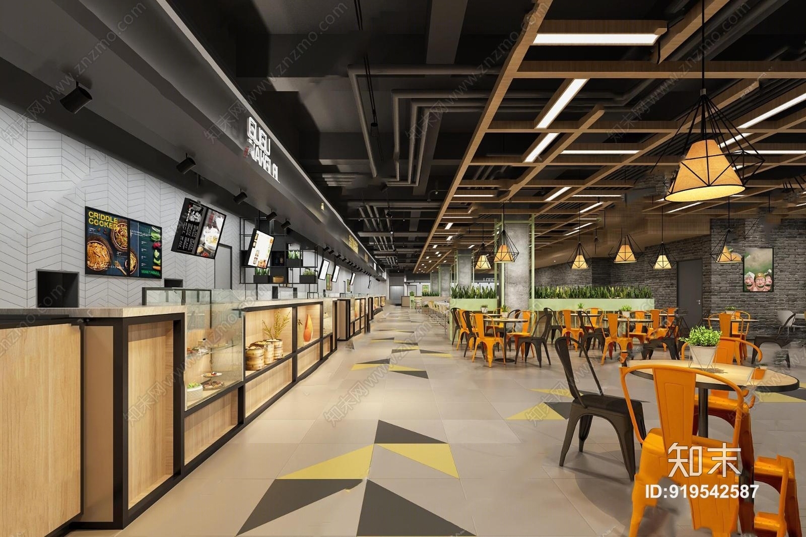 工业风自助餐厅3D模型下载【ID:919542587】