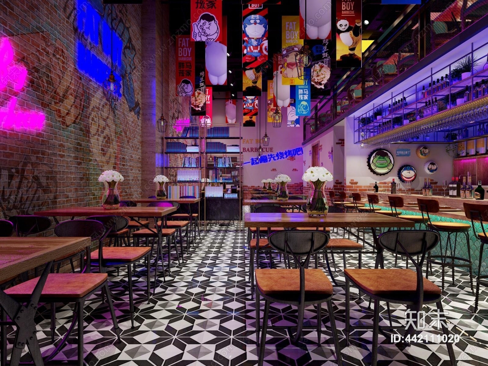 工业风音乐酒吧餐厅3D模型下载【ID:442111020】