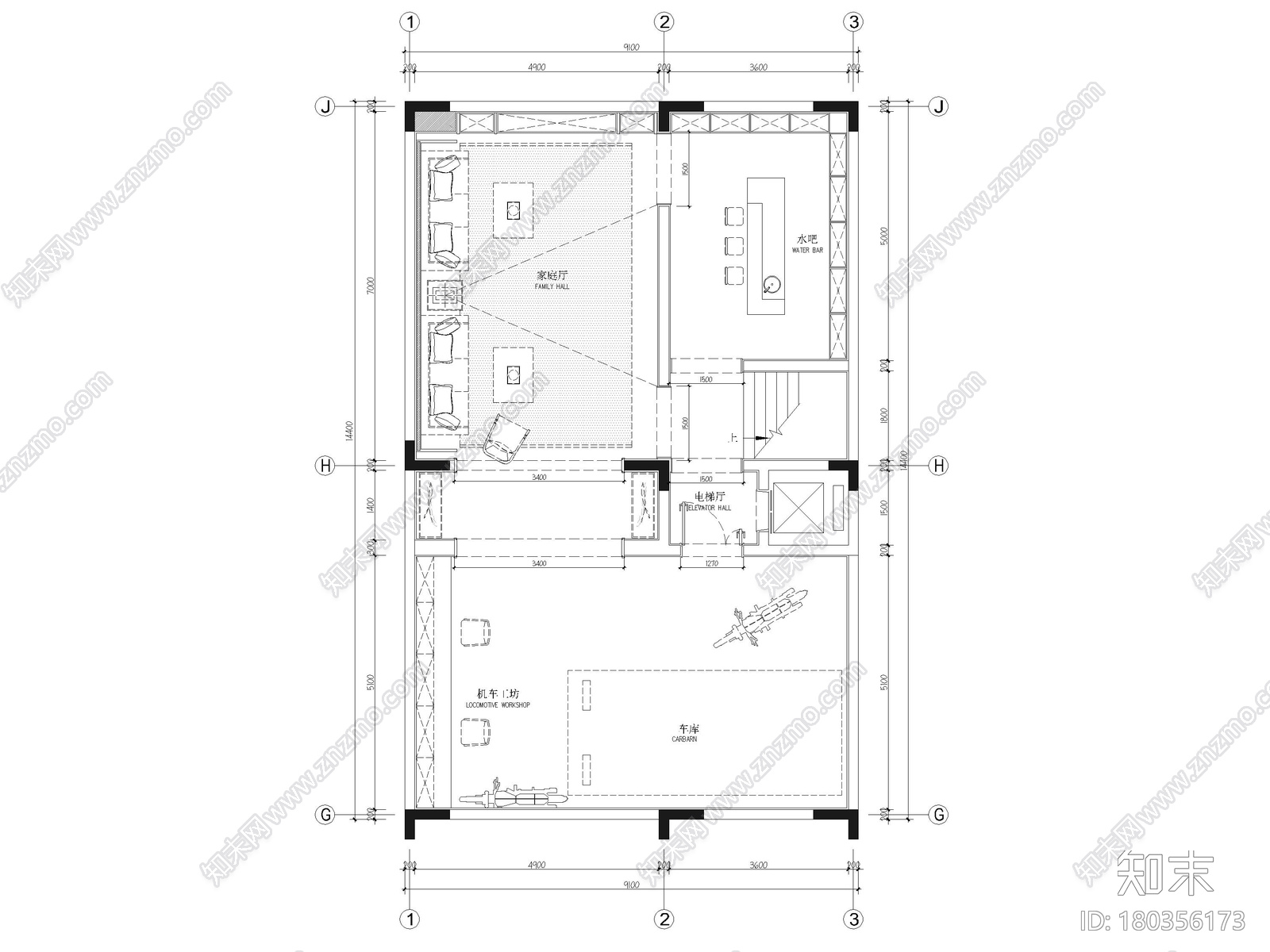 [福建]523㎡四层三居别墅样板房装修施工图cad施工图下载【ID:180356173】