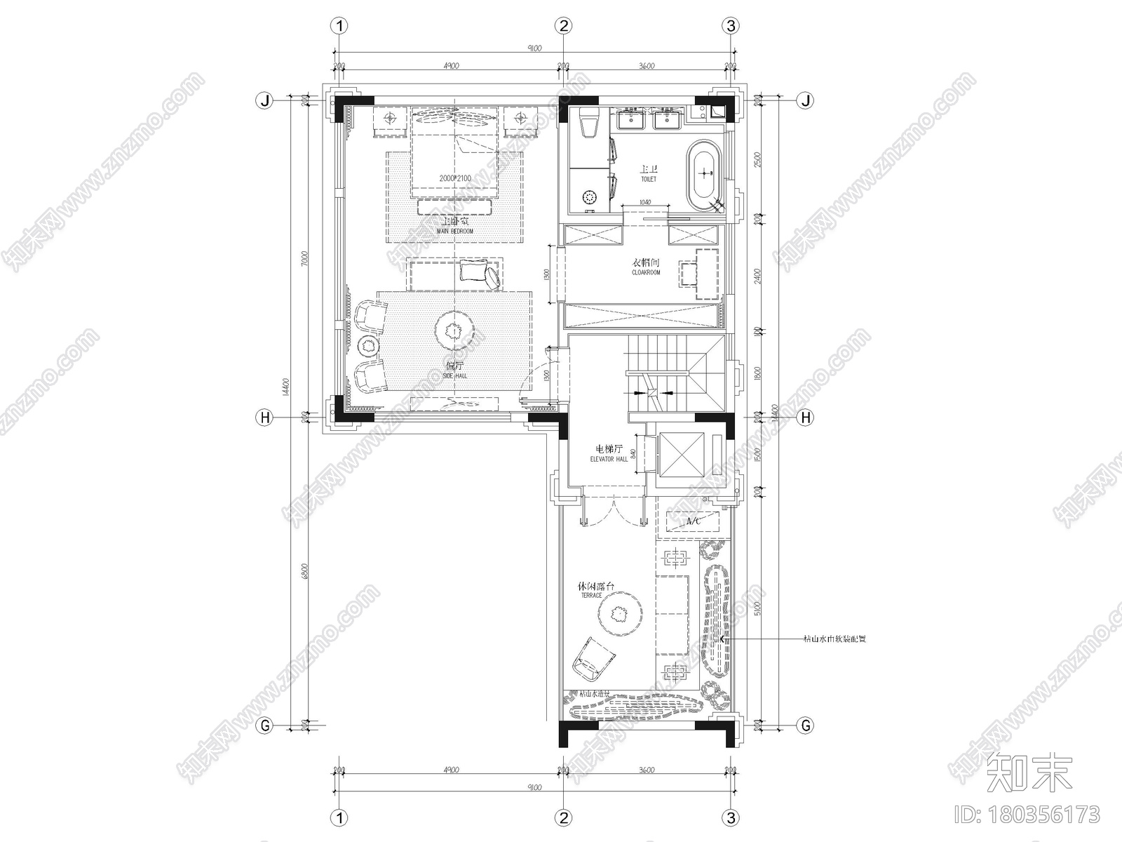 [福建]523㎡四层三居别墅样板房装修施工图cad施工图下载【ID:180356173】