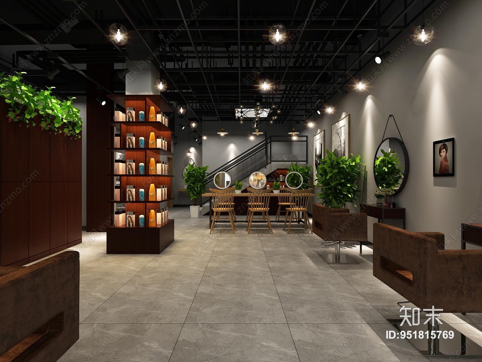 工业风理发店3D模型下载【ID:951815769】