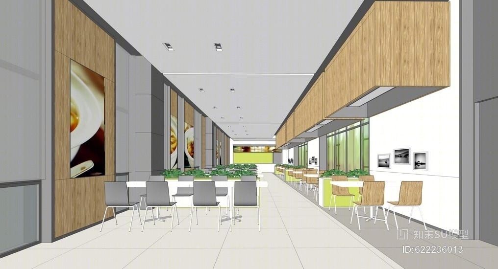 职工餐厅室内设计SU模型下载【ID:622236013】