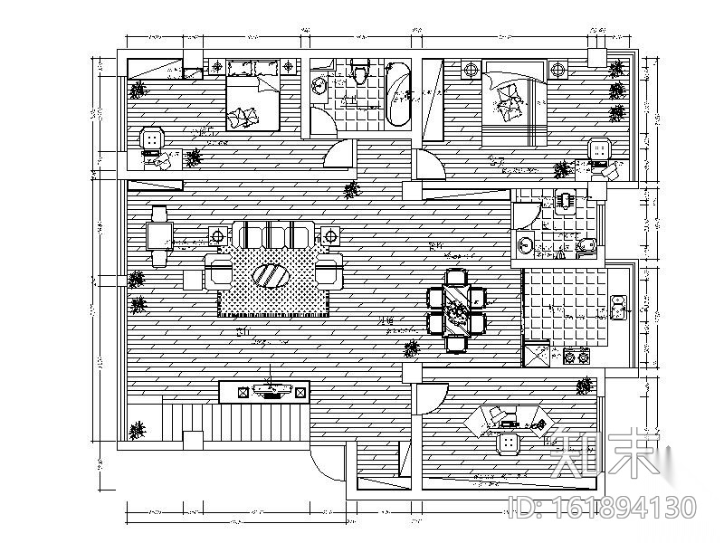 215㎡现代时尚双层别墅装修图（含效果）cad施工图下载【ID:161894130】